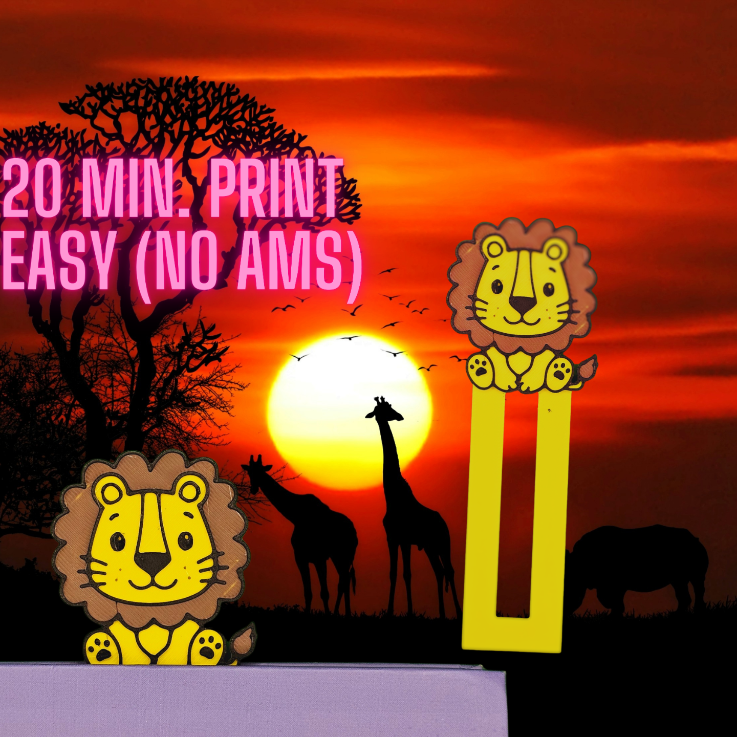 leone segnalibro by 3dsloth97 arte 2d safari giraffa zebra carina halloween libro leggere veloce stampa amore facile regalo natale 3D print model - Mito3D