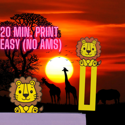 leone segnalibro by 3dsloth97 arte 2d safari giraffa zebra carina halloween libro leggere veloce stampa amore facile regalo natale 3d print model - Mito3D