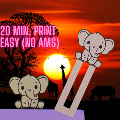 elephant - bookmark by 3dsloth97 art 2d cute safari kids gift love fast easy multicolor nice zebra hippo christmas bookmarks 3d print model - Mito3D