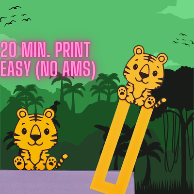 tigre marca páginas by 3dsloth97 arte 2d selva fofa favoritos animais legais velozes fácil presente bruxas 3d print model - Mito3D