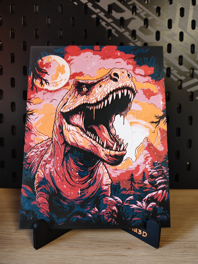 t-rex dinosaur filament painting - hueforge by origoworld3d art models dino ams mmu multicolor multicolor3dprint bambulab bambulabams 3d print model - Mito3D