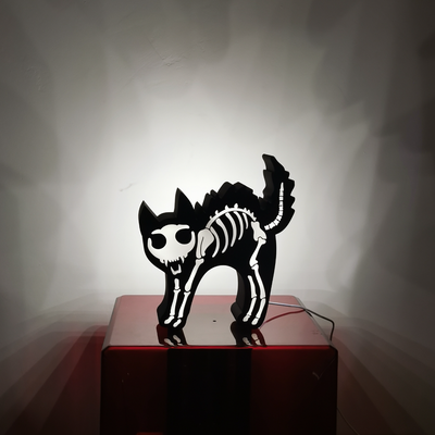 muerto gato helloween caja ligera or lámpara by stan nanev casa decoración escalofriante esqueleto cráneo 3d print model - Mito3D