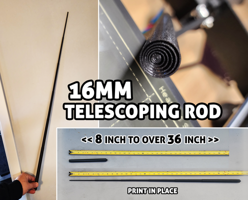 16mm telescoping rod - print in place contained by triplegworkshop 3d printer test models printinplace wand record telescope stick pole length staff nested variable expanding worldrecord 3d print model - Mito3D