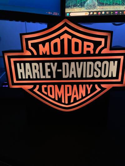 harley davidson led boite lumière by brumeux artisanat art panneaux logos boîte motocyclettes moto frère 3d print model - Mito3D