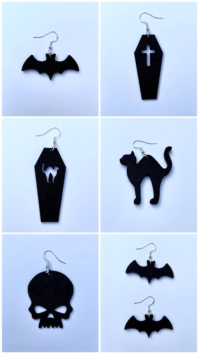 ohrringe halloween by arte3d kunst 2d katze schwarz ohrring schädel schläger 3d print model - Mito3D