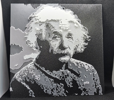 albert einstein - 5 color w filament 1 at a time relief topography by triplegworkshop art models decoration multicolor decor wallmount nuclear mmu2 science history physics wallart bomb beautiful alberteinstein fineart hueforge 3d print model - Mito3D