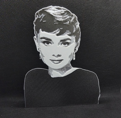 audrey hepburn - 5 color w filament 1 at a time relief topography by triplegworkshop art models vintage mk3s easy classic beauty wallhanger stars blackandwhite hollywood 3d print model - Mito3D