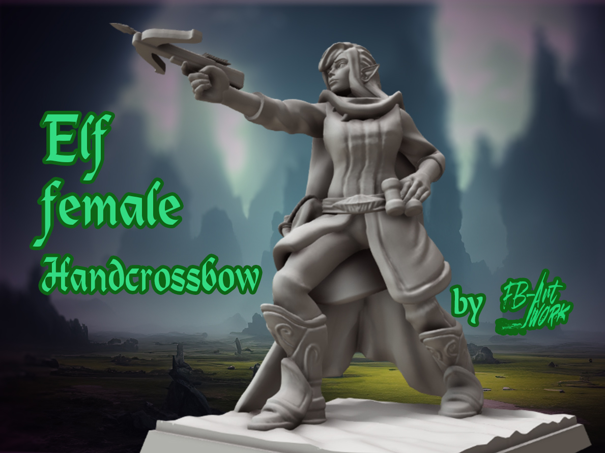 dnd miniature elf female hand crossbow by fb-artwork miniatures people mini dndmini dndminiature dndprop 3D print model - Mito3D