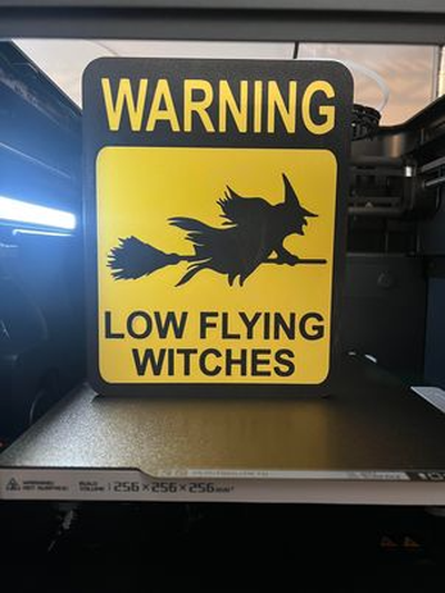 warning - flying witches lightbox by love prints household festivities halloween 2023 witch light funny humour scary sign 3d print model - Mito3D