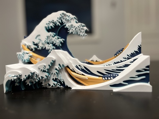 great wave kanagawa - multi-colored ams remixed by christianmbuhl art sculptures greatwaveoffkanagawa greatwave 3d print model - Mito3D