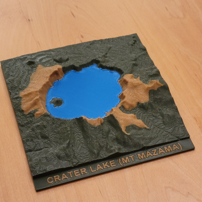topo of crater lake oregon usa by kabendesign education geography topographical topography topology map model volcano cascade mountains mountain deep earth water national park caldera 3d print model - Mito3D