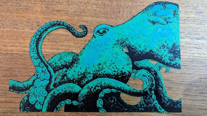 king octopus hueforge filament painting by mr hye art 2d multicolor ams ocean sea blue deep colorful amazing bored easy fast quick pretty creepy dark artistic original hue forge creature tentacle tentacles monster nightmare decor wallart wall hang scary black green 3d print model - Mito3D