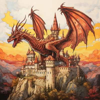 dragon on a castle - hueforge by archork art 2d hueforged ams multicolor animal dnd dungeons dragons 3d print model - Mito3D
