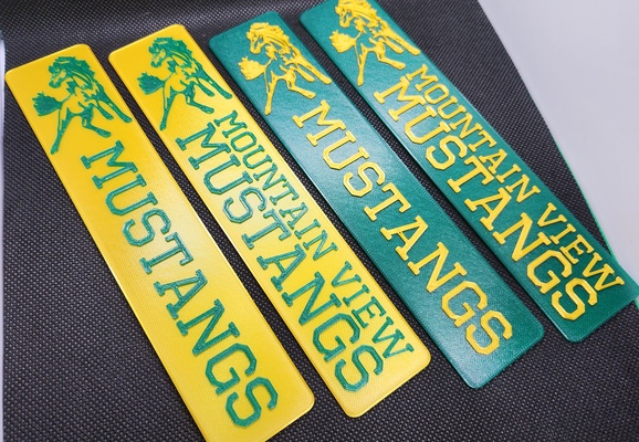 mustangs mountain view bookmarks 2-color by triplegworkshop tools gadgets multicolor reading school bookmark colors highschool mustang books high elementary 3d print model - Mito3D