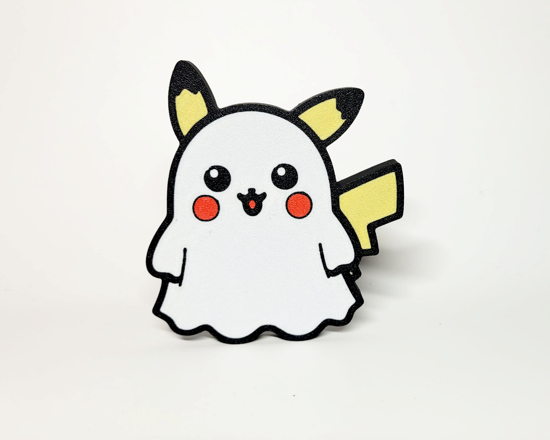 spookychu pikaboo a ghostly decorative pikachu by phaseworksca household festivities 2d design ghost costume pokmon halloween cosplay fan art spooky festive creative unique character mashup special 3d seasonal electrifying spirit form themed decoration october season eerie electric mouse ghost-type trick or treat 3D print model - Mito3D