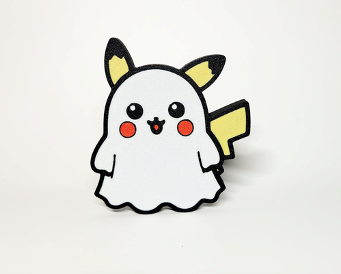 spookychu pikaboo a ghostly decorative pikachu by phaseworksca household festivities 2d design ghost costume pokmon halloween cosplay fan art spooky festive creative unique character mashup special 3d seasonal electrifying spirit form themed decoration october season eerie electric mouse ghost-type trick or treat 3d print model - Mito3D