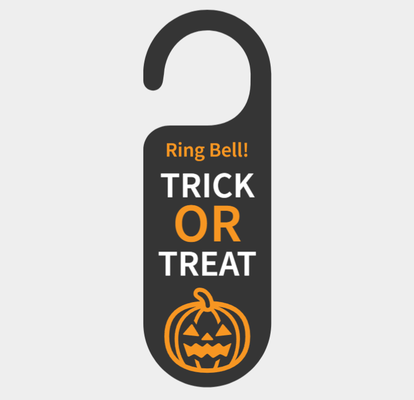 trick or treat door hanger by diggle art signs & logos makemysign halloween sign candy handle knob spooky ding dong 3d print model - Mito3D