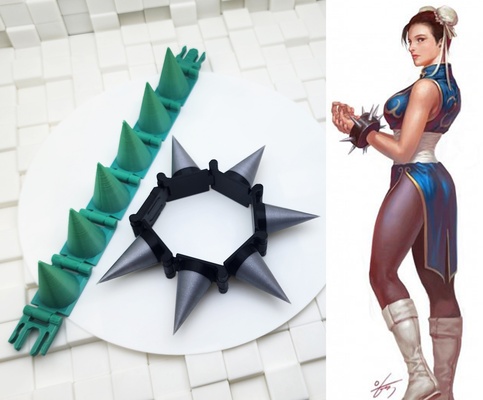 pip spiked bracelet w latch by triplegworkshop props & cosplays halloween mini costume cosplay jewelry armor fighter weapon 2 printinplace printing lee clasp wrist scalable cosplayweapon spikes costumeprop spike street bracelets sf chun chunlee 3d print model - Mito3D