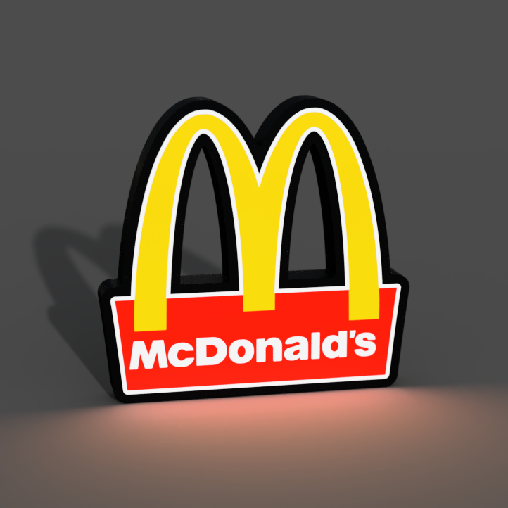 mcdonald's caja ligera led lámpara by braga3dprint arte modelos mcdonald mc mcdonalds marca logo arte fan ligero led luz multicolor capa luminaria ams 3D print model - Mito3D