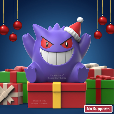 pokemon-christmas gengar no support by snapprint3d supercrazyprints toys & games characters pokemon pikachu charmander squirtle eevee christmas 3d print model - Mito3D