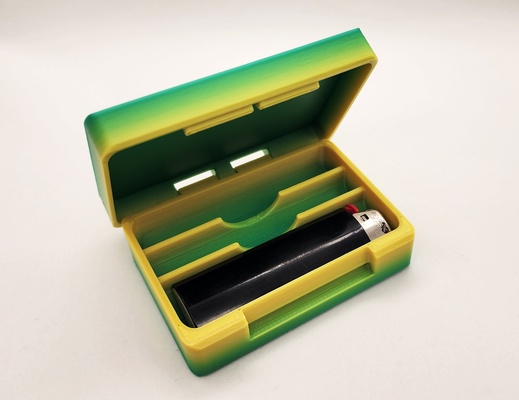bic + 2 smokes case - print in place remixed by triplegworkshop tools organizers pot box smoking smoke lighter chest printinplace joint weed carrier stash marijuana cigarette clamshell smokers 3d print model - Mito3D