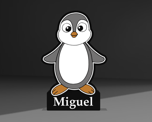 pinguim o nome miguel by magic studio 3d art models samelayer ams color kid gift light lightbox led ledbox birthday christmas 3d print model - Mito3D