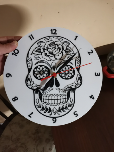 wall clock skull by bt3d printing art 2d halloween 2023 3d print model - Mito3D