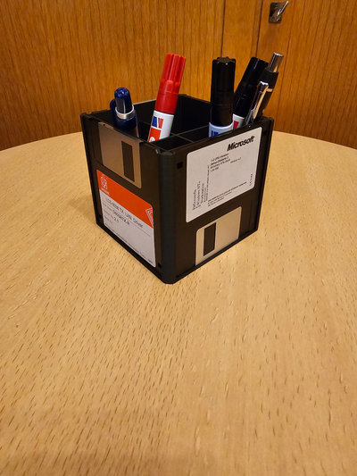 floppy disk pencil holder cup ken mills remixed by oldbug62 household office desk retro vintage pencilholder 3d print model - Mito3D