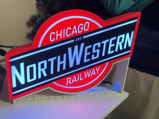 chicago nordwestlich eisenbahn logo led leuchtkasten by nebelig kunsthandwerk kunst zeichen logos züge zug anzeige dekor licht box cnw rr 3d print model - Mito3D
