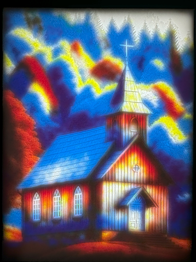 litofano igreja by mikethespike arte 2d cmyk 2dart caixa luz clara cores bosques colorida 3d print model - Mito3D