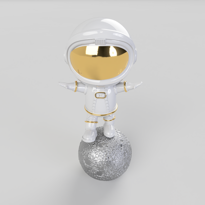 cute spaceman first step on moon by joker 3d art sculptures galaxy white gray gold multi color 3d print model - Mito3D