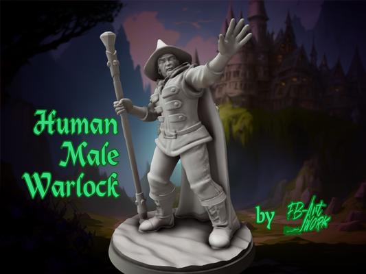 dnd miniature human male warlock by fb-artwork miniatures people dndmini dndminiature dndprop sorcerer wizard druid mage 3d print model - Mito3D