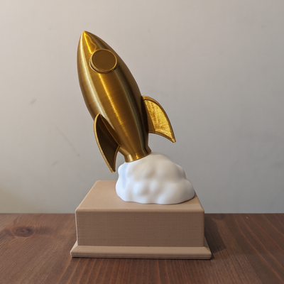rocket trophy supportless by iskimo household decor competition 3d print model - Mito3D