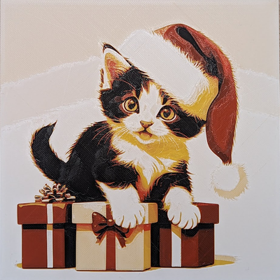 christmas kitten hueforge by jsfn91 art 2d cat 3d print model - Mito3D