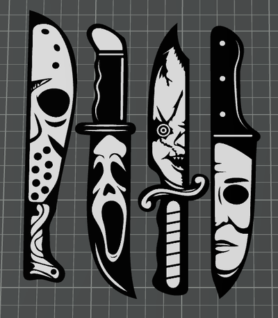 horror movie characters in knives - ams ready by ben art 2d character helloween multicolour 3d print model - Mito3D