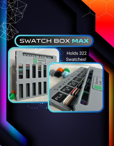 swatch box max by aesth3tix 3d printer accessories display swatchbox bambu bambulab ams filament a1 solo canvas series mini holder sample lab storage 3d print model - Mito3D