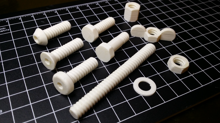 nut job bolt washer threaded rod factory by mike mattala hobby & diy parametric screw socket hex screws button thread wingnut fastener fasteners openscad joiner phillips 3d print model - Mito3D