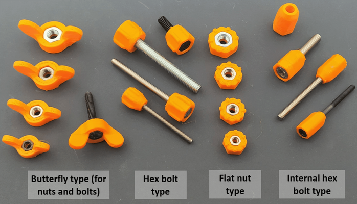 handles m3 to m6 bolts screws by remirafael tools butterflybolt butterflynut handle m3m4 m5m6 nutsandbolts 3d print model - Mito3D