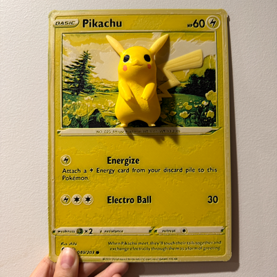 oversized pikachu pokemon card - hueforge hybrid print by cyanidesugar art models decor wall in place no supports 3d print model - Mito3D