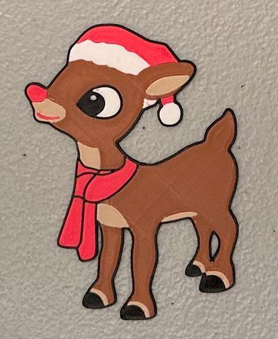 multicolor rudolph red-nosed reindeer magnet by wotfan art 2d xmas christmas 3d print model - Mito3D
