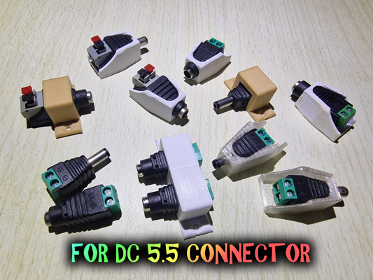 55mm dc connector holders by bs 3d print tools organizers hold power strip socket led cable clavija conector clip bs3dprint 3d print model - Mito3D