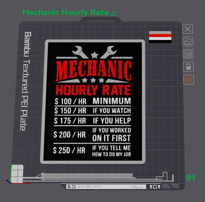 mechanic hourly rate sign by wizard7741 art 2d 3d print model - Mito3D