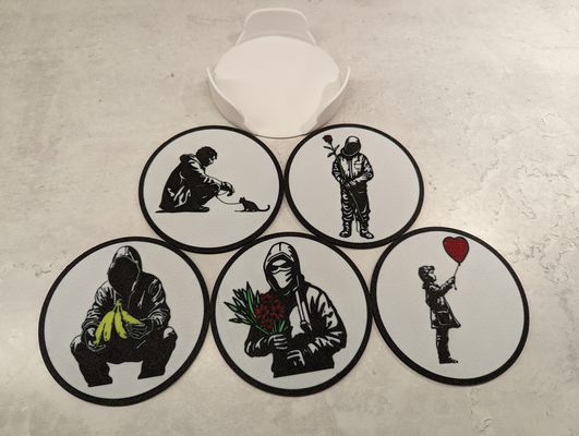 coaster - banksy style by calzune household decor glass mugg art table 3d print model - Mito3D