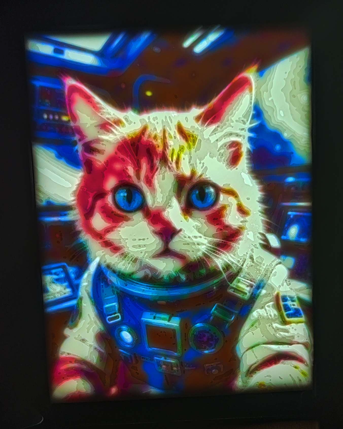 2d litofano gato espacial bambu laboratorio cuadro by statusd112 arte espacio monitor caso funda obra arte cmyk 3D print model - Mito3D