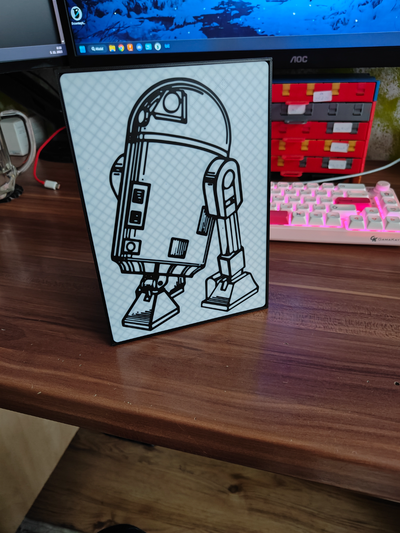 r2d2 art picture frame kickstand by mholicky signs & logos star wars lineart patent pictureframme mmu ams multicolor 3d print model - Mito3D