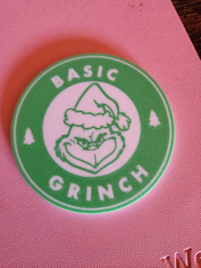 basic grinch coaster by picture it household house models christmas holiday gift grinchmas 3d print model - Mito3D