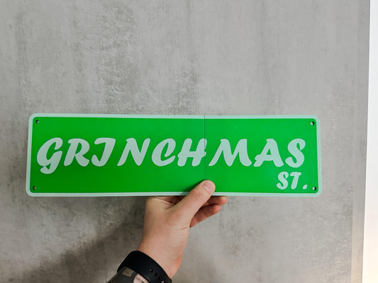 grinchmas street sign by black glovz household festivities christmas 2023 ball balls grinch heart keychain st snow snowflake collection earrings set snowflakes snowman x1c ams p1p p1s lid led light door ornament decoration decor ghost globe 3d print model - Mito3D