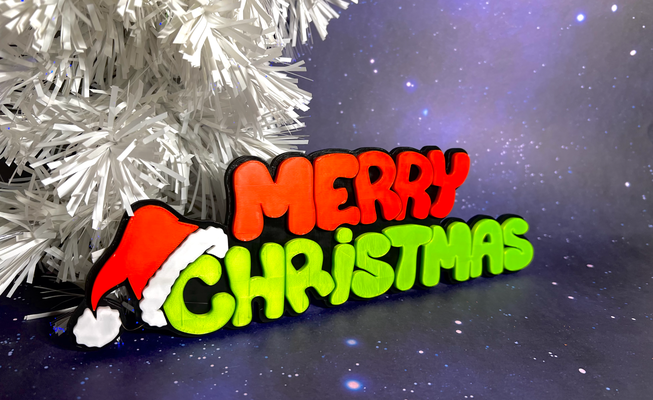 merry christmas sign by 3dimension customs household festivities 2023 grinchmas x-mas xmas decor holiday decoration 3d print model - Mito3D