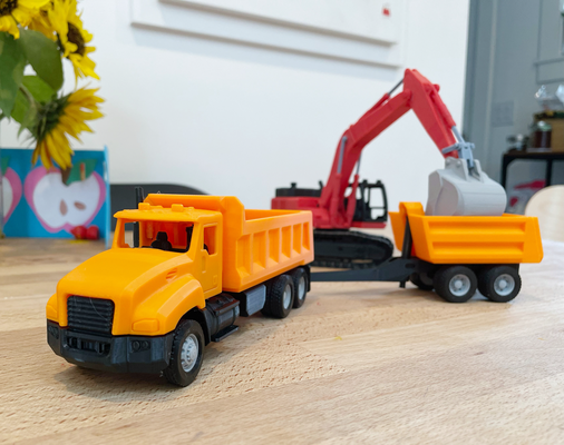 dump truck pup trailer by murata industries toys & games construction digger tipper excavator print in place moving dumptruck 3d print model - Mito3D