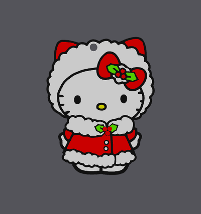 christmas kitty keychain keyring by love prints art models cute red festive winter holly ivy fun girl 3d print model - Mito3D
